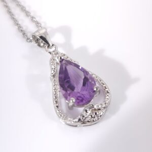 Amethyst Pendant Necklace 2 Carat Stainless Steel Chain
